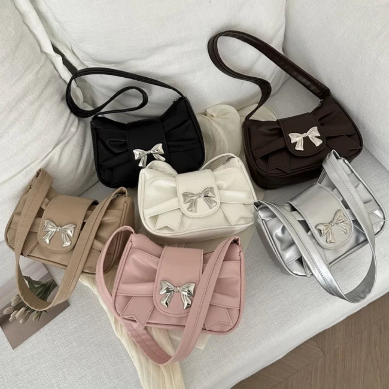 Trendy Bow Shoulder Bag Handbag Casual Underarm Bag Daily Commuting Bags PU Leather Lady Banquet Bag Business Women's Bags_1