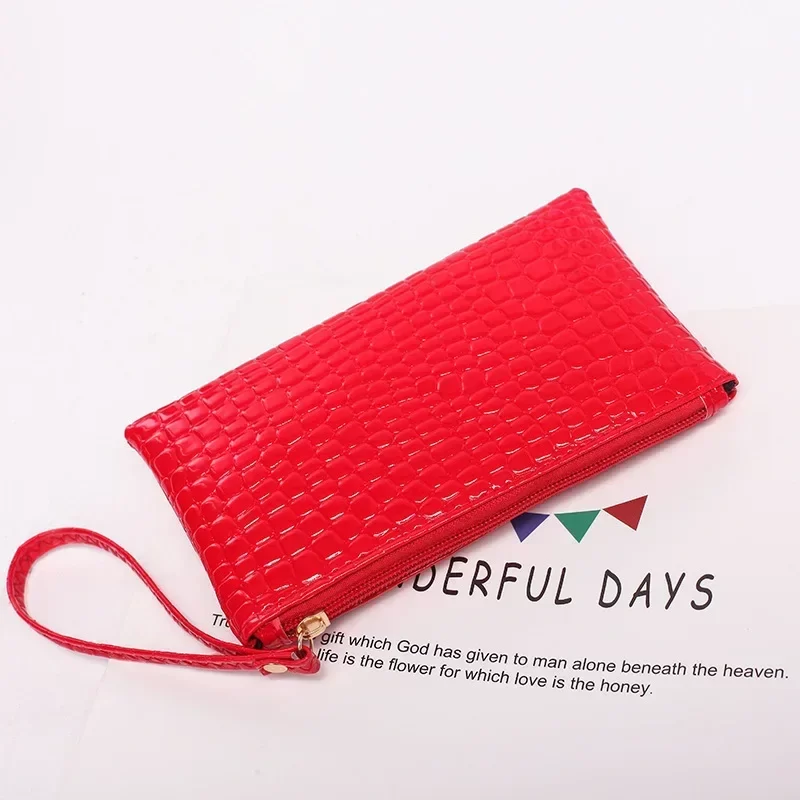 New Women Crocodile Pattern PU Long Wallet Litchi Grain Coin Purse Female Bag Wrist Bags Zipper Phone Pocket Credit Card Holder_8