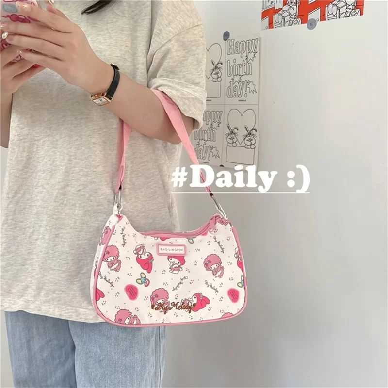 Kawaii Hello Kitty Kuromi My Melody Underarm Shoulder Bags Y2K Fashion Sanrio Cute Cartoon Messenger Tote Handbags Women Girls_5