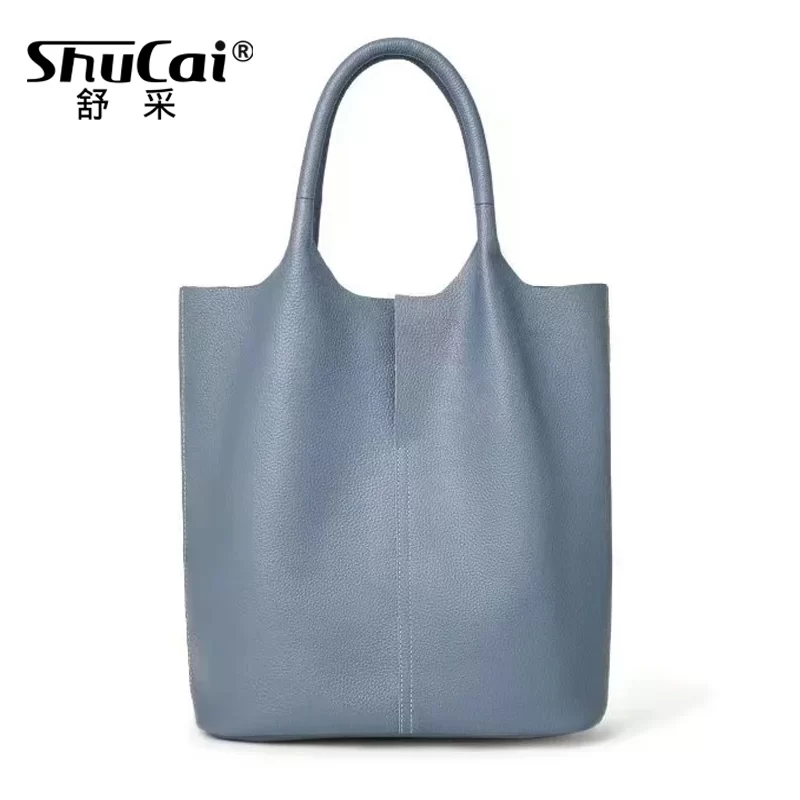 Genuine Leather Commuter Tote Bag Simple Ladies Soft Cowhide Tote Shoulder Handbag Large Capacity Women Bucket Bag 2025 New_1