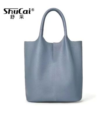 Genuine Leather Commuter Tote Bag Simple Ladies Soft Cowhide Tote Shoulder Handbag Large Capacity Women Bucket Bag 2025 New