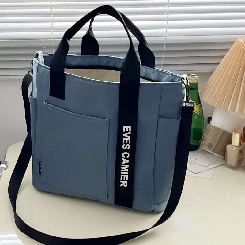 New Casual Tote Large Capacity Shoulder Bag Nylon Waterproof Canvas Handbag Simple Fashion Messenger Bags For Schoolgirl_4