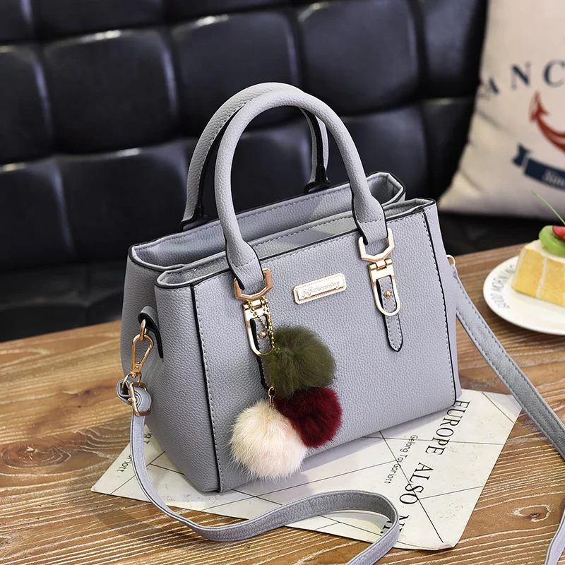 1PC Black Women Handbag Large Capacity PU Leather Lady Shoulder Bag Messenger Bag With Hairball Travel Bag Fashion High Quality_8