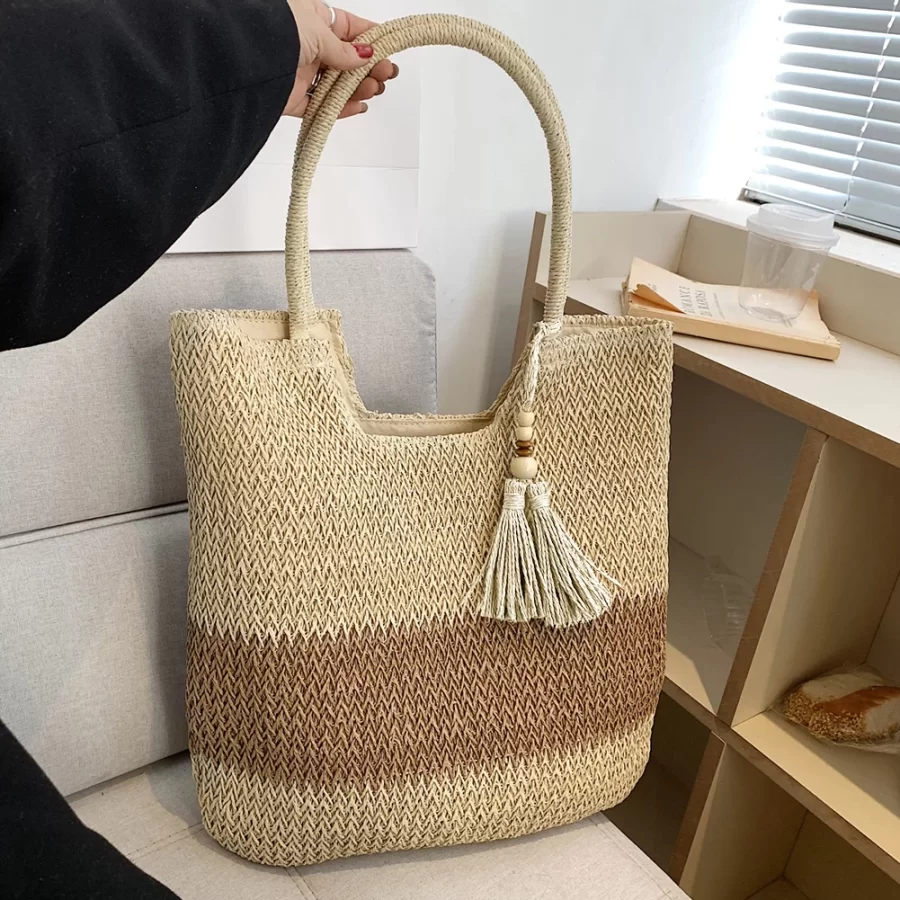 Straw Beach Bag Summer Woven Tote Bag with Tassels Large Shoulder Bag for Women Straw Purses and Handbags Rattan Boho Bag Raffia_1