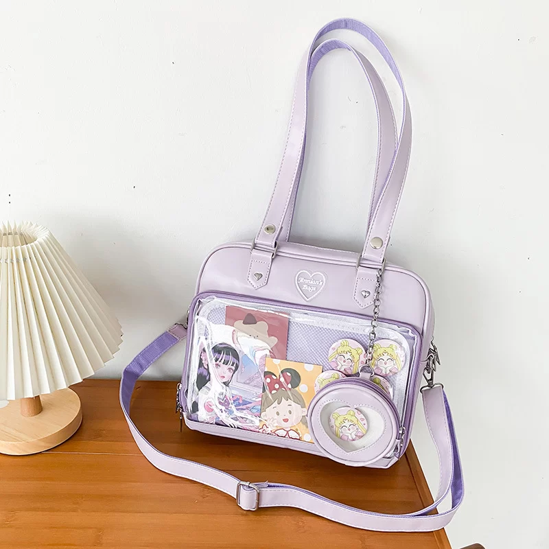 Japanese Style Kawaii Bag Women PU Leather JK Uniform Bag Girls Transparent Shoulder Bag Student School Bags itabag women Bolso_7