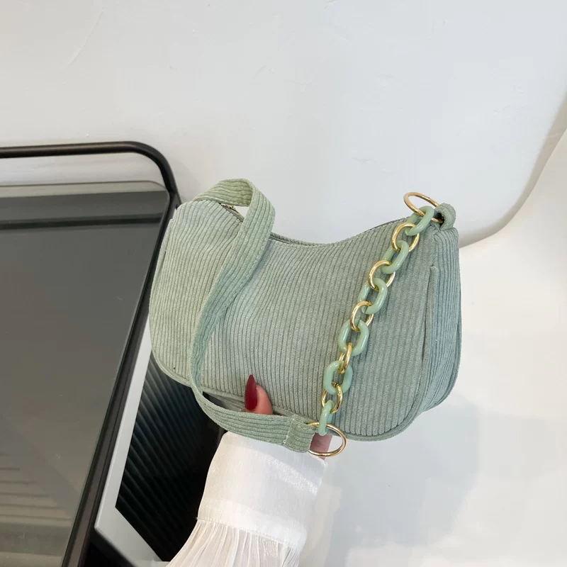 Korean Fashion Vintage Handbags Women Summer Corduroy Underarm Bag Zipper Shoulder Small Bags Female Soft Casual Clutch Handbag_7