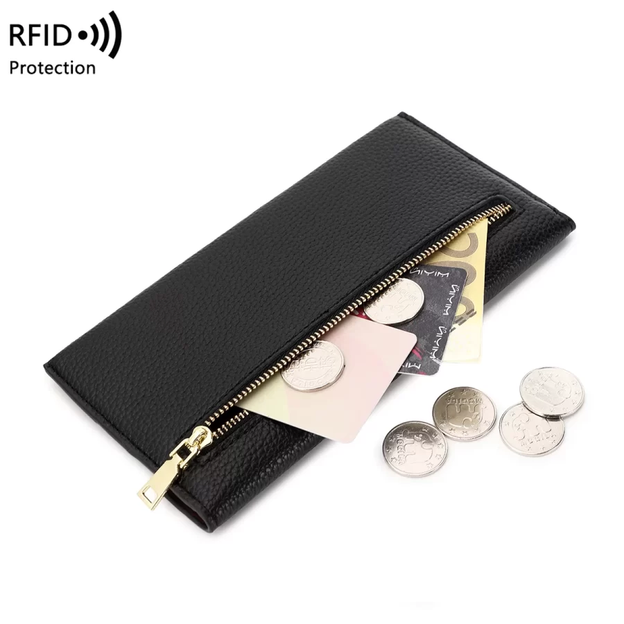 RFID Anti-Theft Purse for Women, Lychee Print, Soft Leather, Envelope Long Wallet, Ultra-thin, Portable, Simple Hand Bag_4