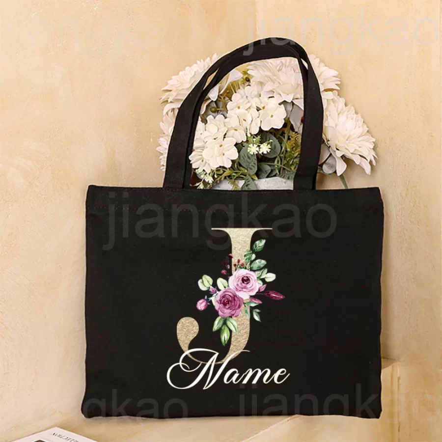 Personalized Initial with Name Tote Bag Women Canvas Shoulder Bags Monogram Shopping Bag Handbags Birthday Wedding Gifts for Her_15