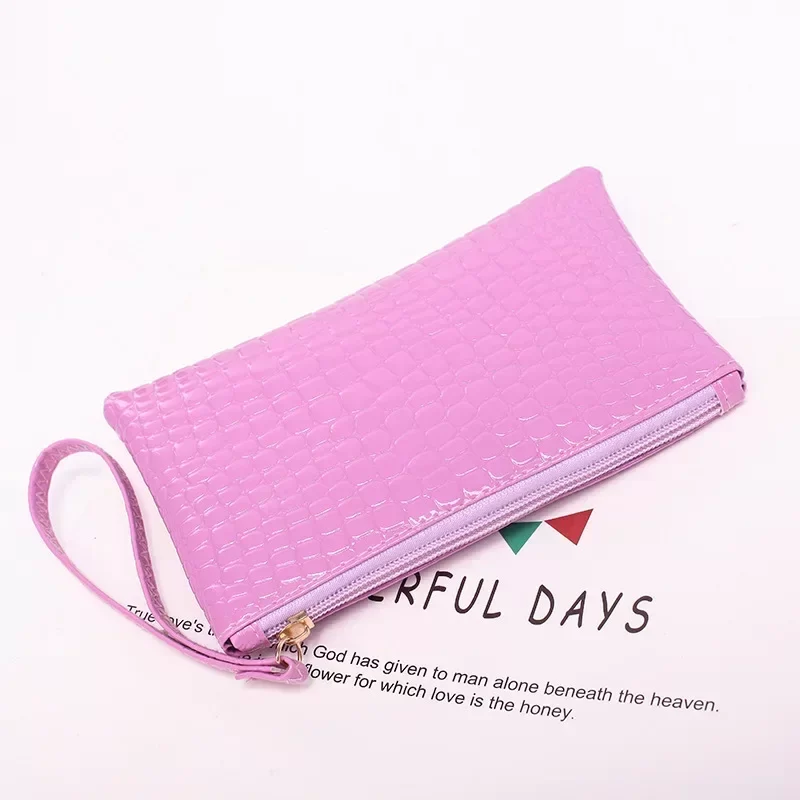 New Women Crocodile Pattern PU Long Wallet Litchi Grain Coin Purse Female Bag Wrist Bags Zipper Phone Pocket Credit Card Holder_7