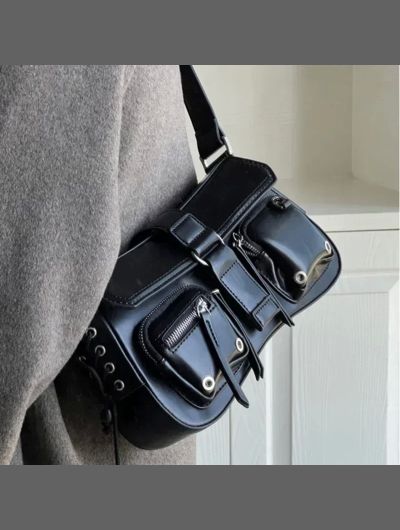 Y2K Korean Women Harajuku Vintage Gothic Black Hand Bag Aesthetic Elegant Punk Wallet Purse Handbags Shoulder Trend Tote Bags