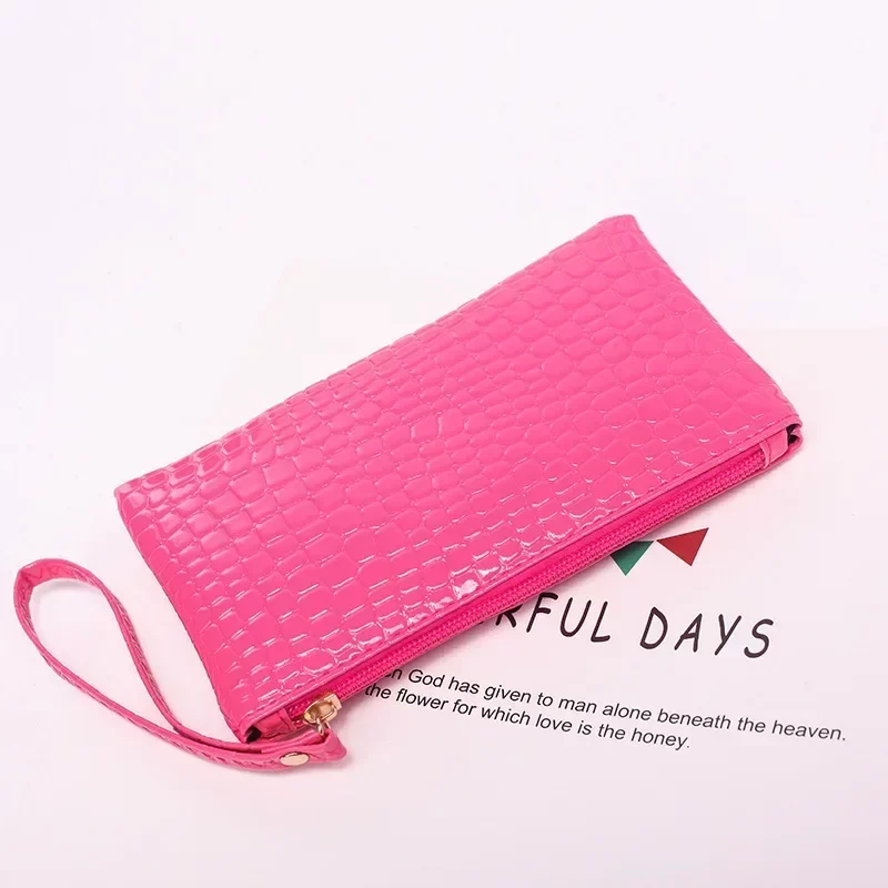 New Women Crocodile Pattern PU Long Wallet Litchi Grain Coin Purse Female Bag Wrist Bags Zipper Phone Pocket Credit Card Holder_12