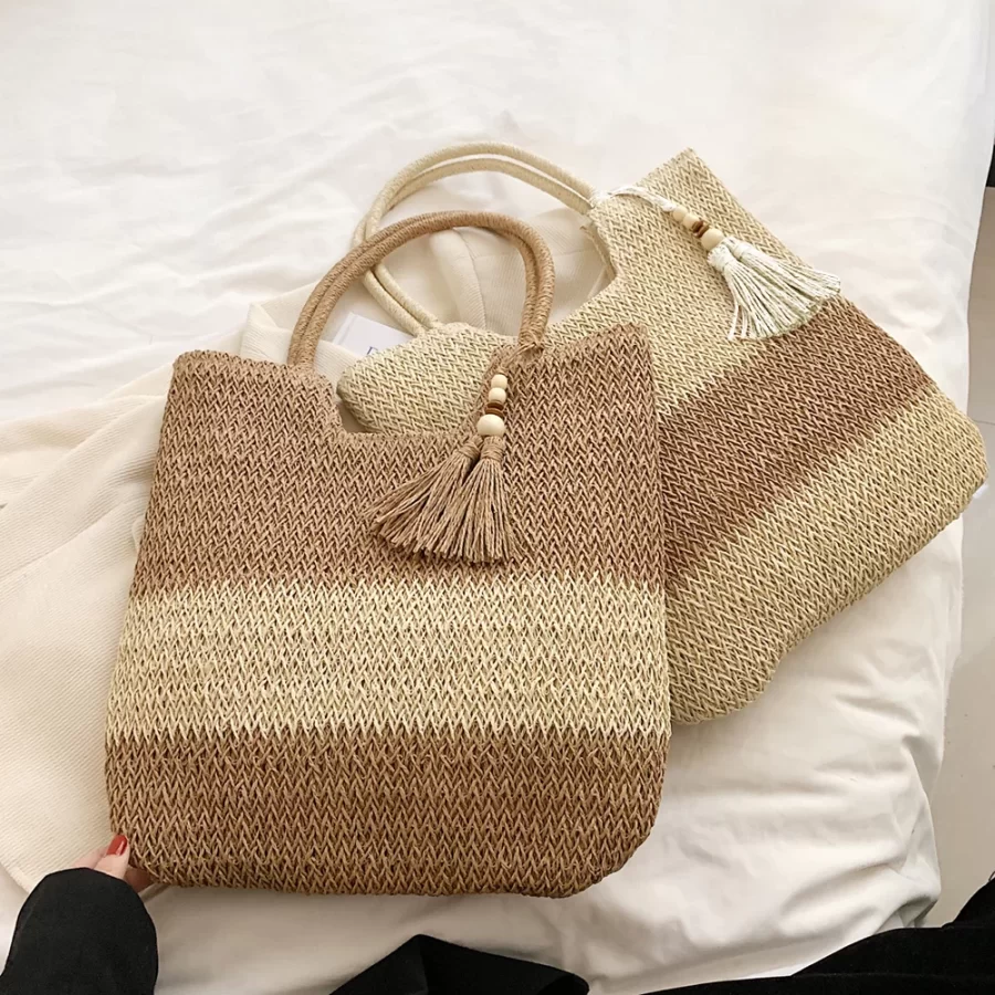 Straw Beach Bag Summer Woven Tote Bag with Tassels Large Shoulder Bag for Women Straw Purses and Handbags Rattan Boho Bag Raffia_3