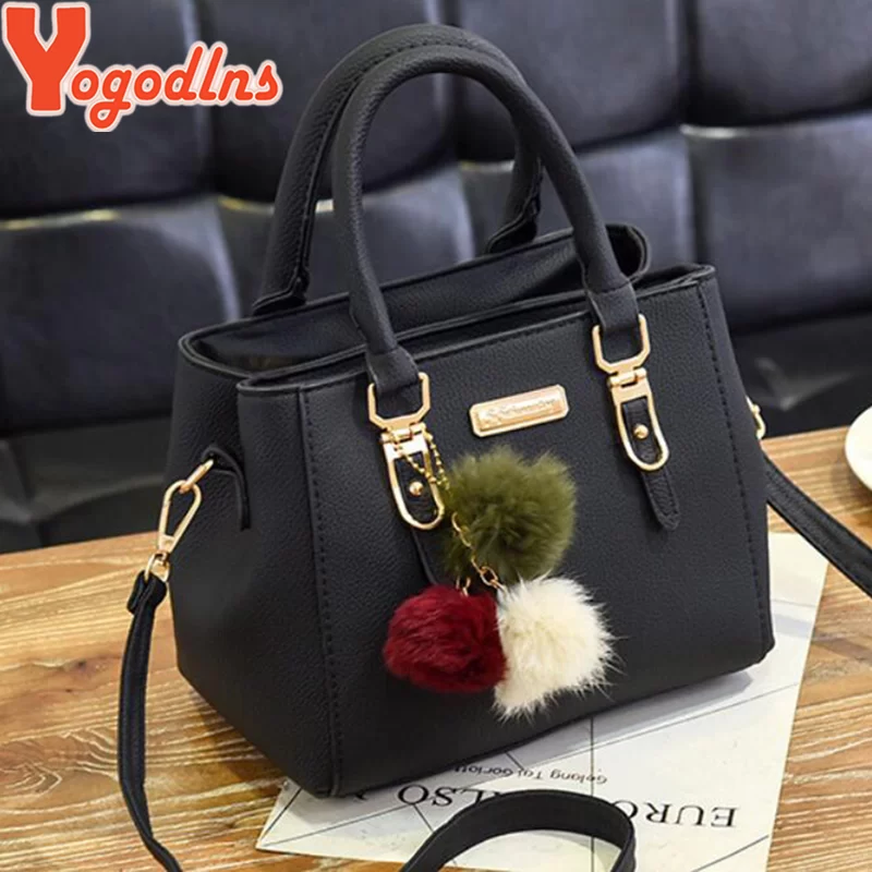 Yogodlns women beading pendant handbag ladies embossed shoulder bag ladies Messenger bag hairball bags high quality bag_2