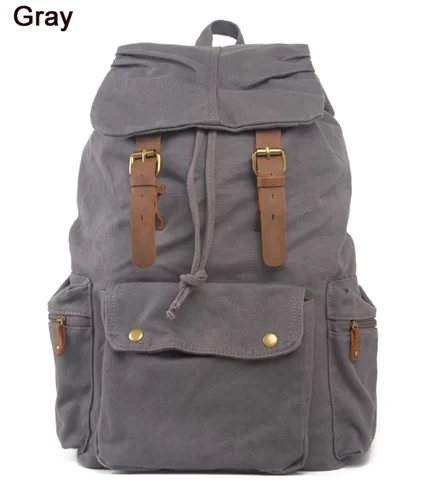 Fashion Vintage Leather military Canvas Backpack Men School Bag drawstring backpack Women Bagpack male Rucksack Teenager mochila_11