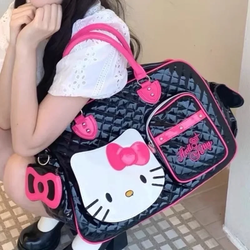 Sanrio Hello Kitty Large Capacity Crossbody Bag Pink Shoulder Bags For Women Y2k Sweet Girl PU Leather Handbag_8