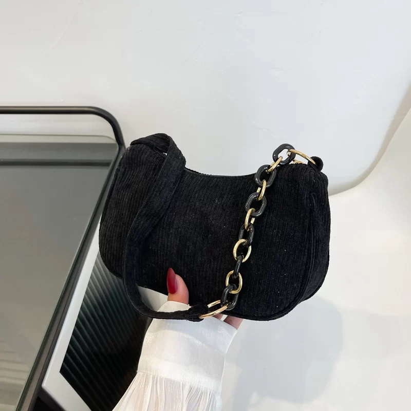 Korean Fashion Vintage Handbags Women Summer Corduroy Underarm Bag Zipper Shoulder Small Bags Female Soft Casual Clutch Handbag_8