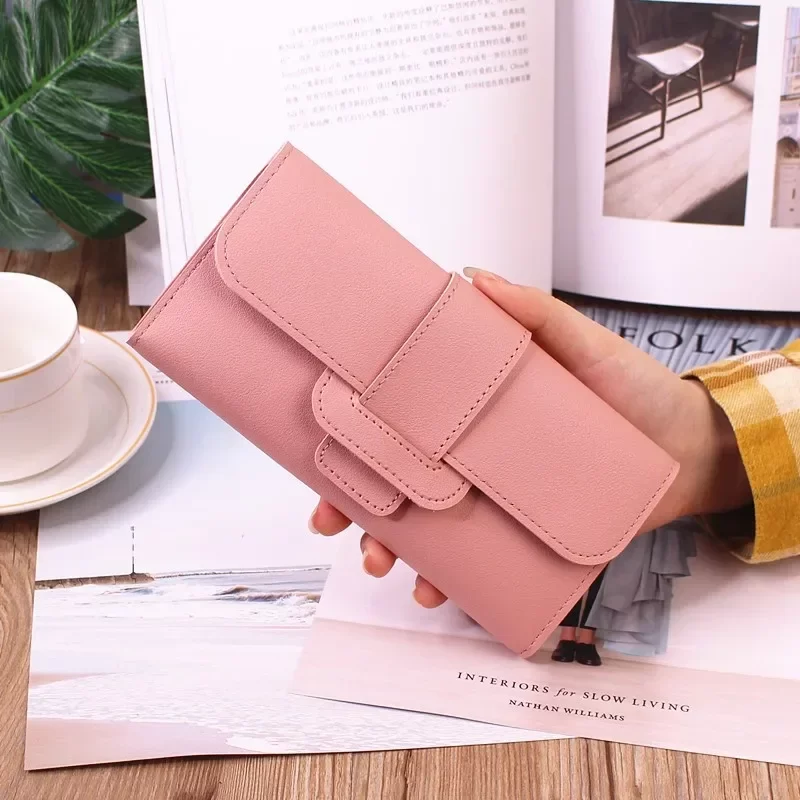 2024 PU Leather Women Wallets Luxury Long Hasp Fold-over Pattern Coin Purses Female Brand Solid Colors New Thin Clutch Phone Bag_12