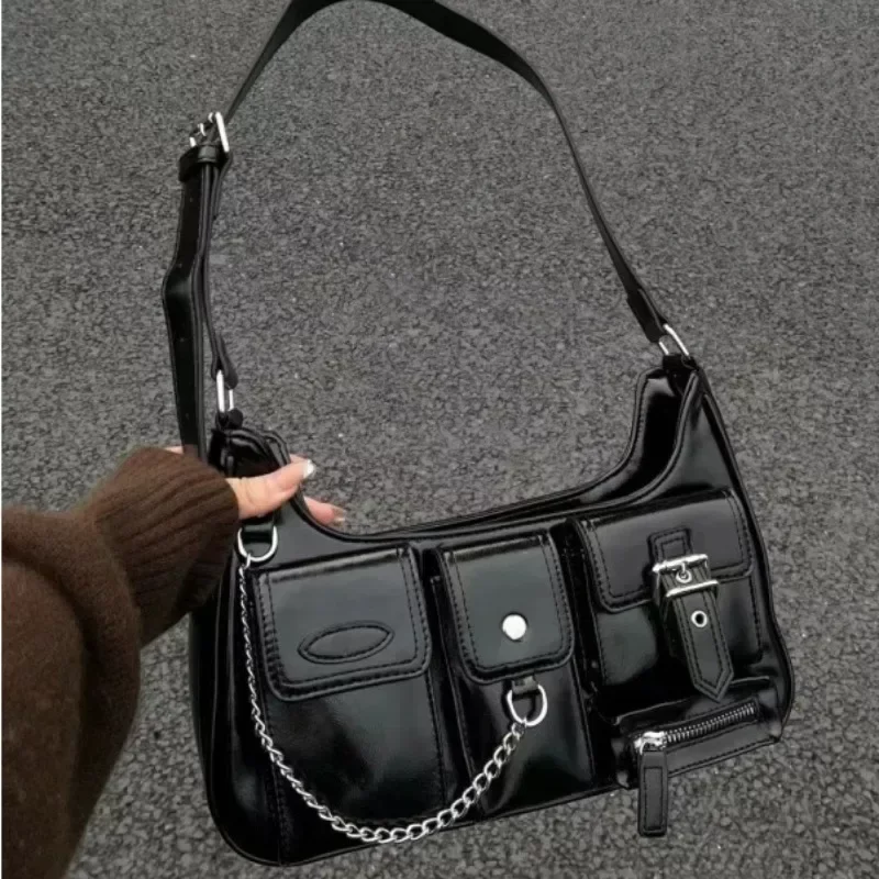 Y2K Korean Women Harajuku Vintage Gothic Black Hand Bag Aesthetic Elegant Punk Wallet Purse Handbags Shoulder Trend Tote Bags_7