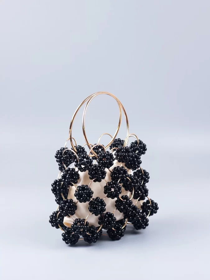 New Black Ball Bag Beaded Handheld Dinner Bag High Quality Women's Hollow Out Bag Fashion Versatile Handheld_4