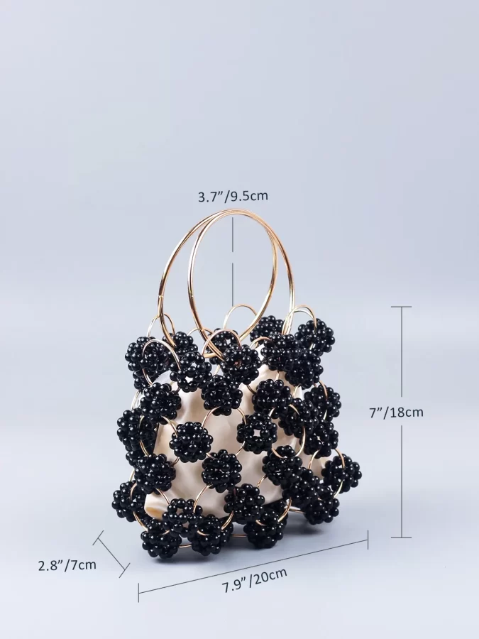 New Black Ball Bag Beaded Handheld Dinner Bag High Quality Women's Hollow Out Bag Fashion Versatile Handheld_6