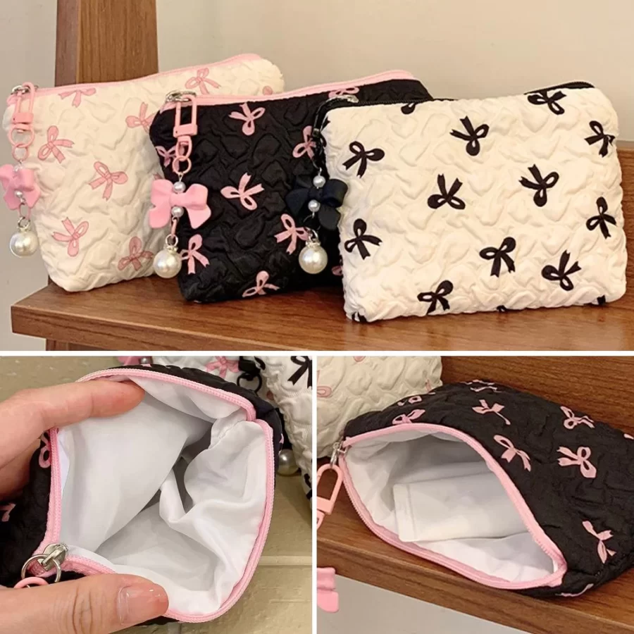 1PC Color Bow Canvas Large Capacity Lipstick Air Cushion Storage Bags Women's Makeup Bag Commuter Handbag Travel Toiletry Bags_5