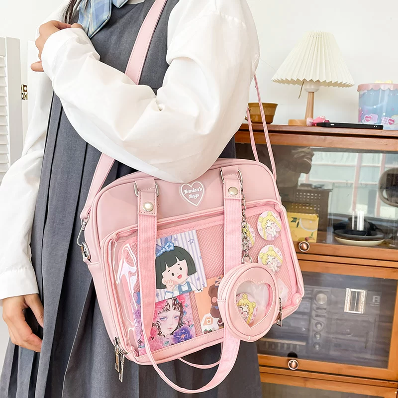 Japanese Style Kawaii Bag Women PU Leather JK Uniform Bag Girls Transparent Shoulder Bag Student School Bags itabag women Bolso_3