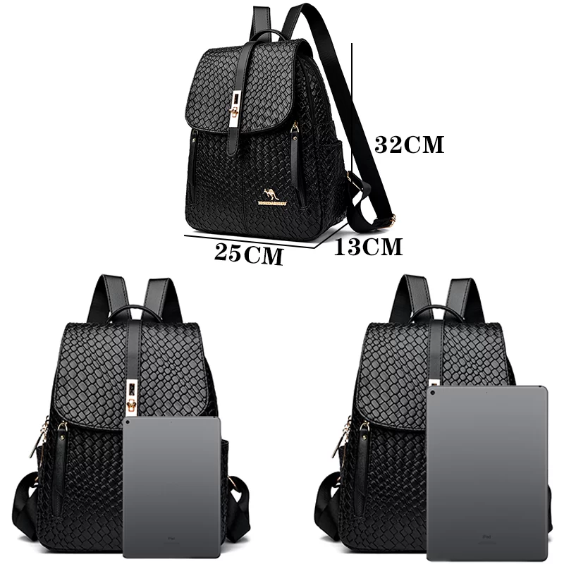 Luxury Women Leather Backpacks for Girls Sac A Dos Casual Daypack Black Vintage Backpack School Bags for Girls Mochila Rucksack_2