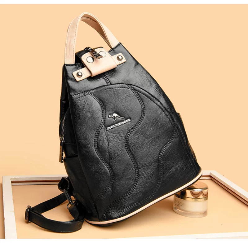 Fashion High Quality Leather Women Backpack Large Capacity School Bags for Teenage Girls Anti-theft Travel Backpack Shoulder Bag_3