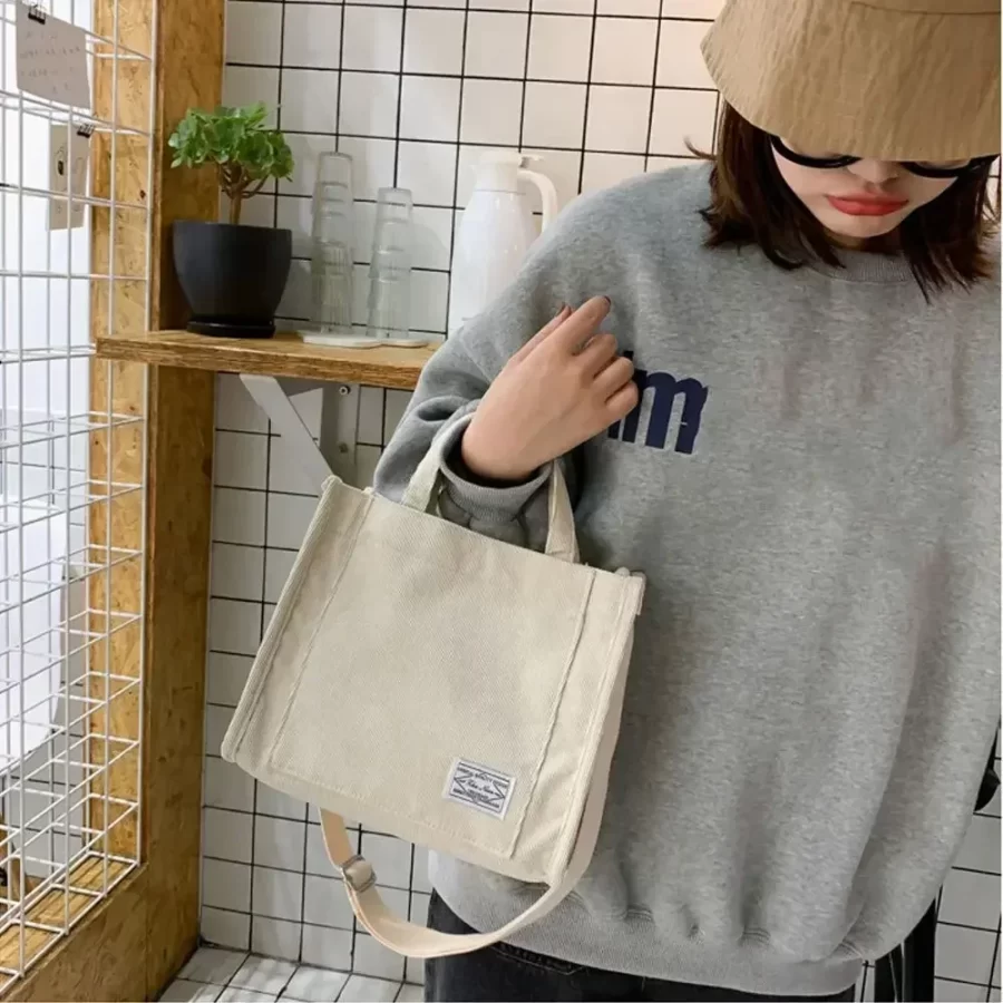 Women's Corduroy Zipper Shoulder Bag Retro Art Cotton Canvas Handbag Casual Tote Female Eco Crossbody Bag Vintage Messenger Bags_2