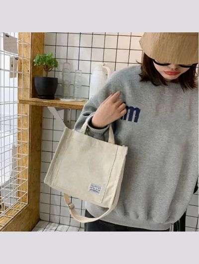 Women's Corduroy Zipper Shoulder Bag Retro Art Cotton Canvas Handbag Casual Tote Female Eco Crossbody Bag Vintage Messenger Bags