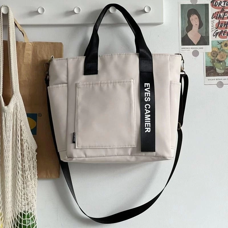 New Casual Tote Large Capacity Shoulder Bag Nylon Waterproof Canvas Handbag Simple Fashion Messenger Bags For Schoolgirl_6