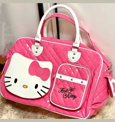 Sanrio Hello Kitty Large Capacity Crossbody Bag Pink Shoulder Bags For Women Y2k Sweet Girl PU Leather Handbag