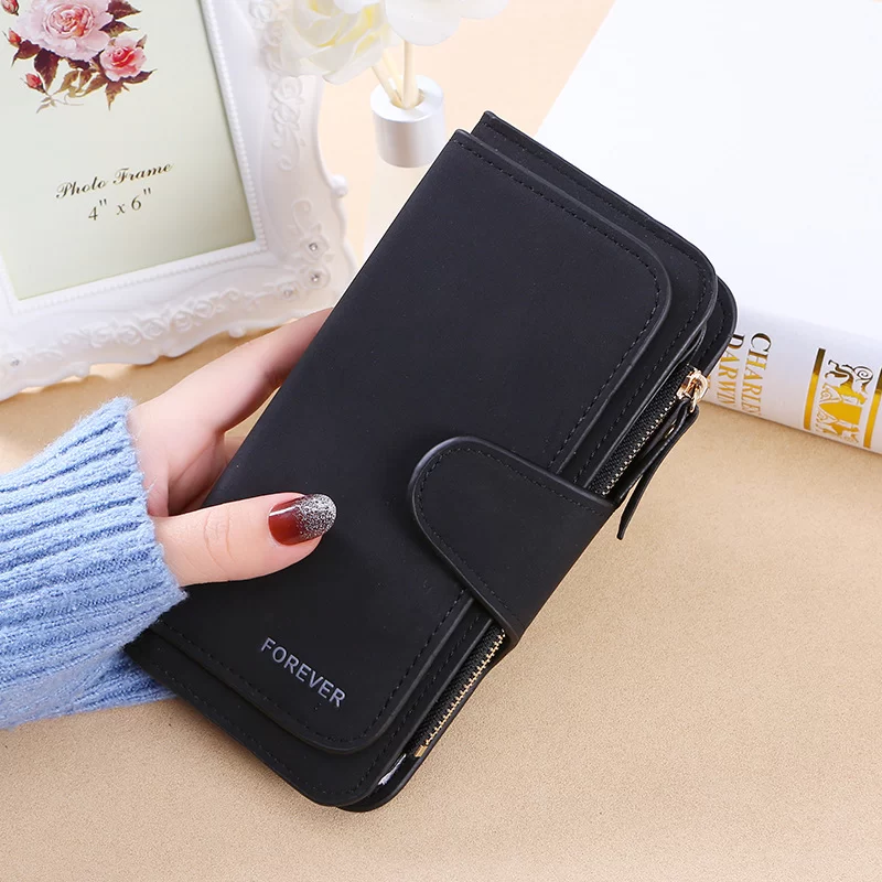 New buckle women's Korean version wallet three fold fashion women's bag multi-card women's purse frosted two-tone fabric_7