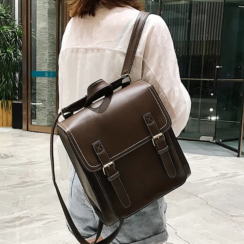 Vintage Backpack Female Pu Leather Bag Women's Backpack Fashion School Bag for Girls High Quality Leisure Shoulder Bag Sac A Dos_1