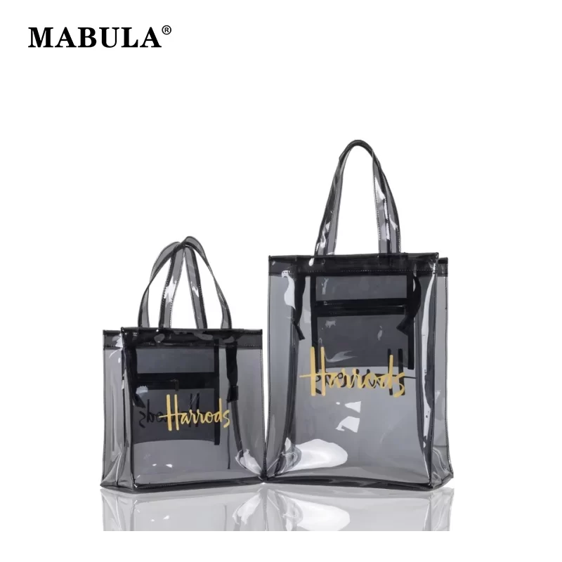 MABULA PVC Waterproof Eco Friendly Shopper Bags Women Large Capacity Shopping Totes Semi-Transparent Summer Beach Shoulder Bag_1