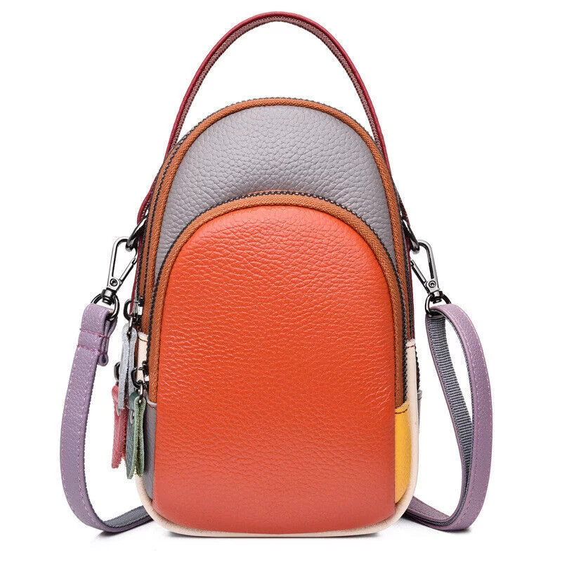 Women Small Genuine Leather Phone Bag Pouch Contrast Color Shoulder Crossbody Bag Female Purse Cowhide Cross Body Handbag_8