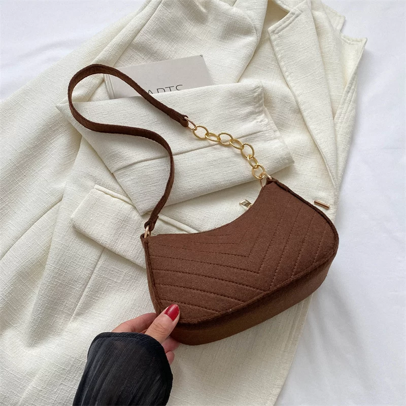 Mini Shoulder Bags for Women Fashion Felt Women's Bag Design Advanced Underarm Handbags Beautiful Purses Crescent SaddleBag 2024_10