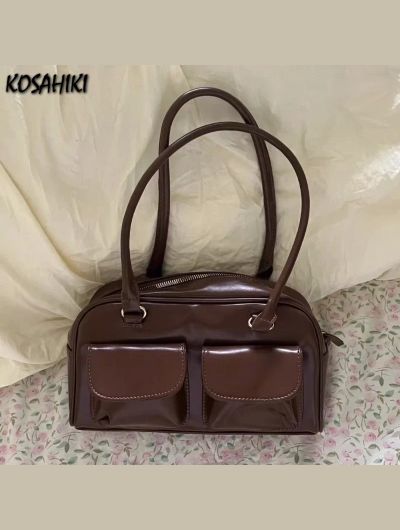 Vintage Tender Preppy Girls Shoulder Bags Streetwear Fashion All Match Handbags Women Casual Solid Underarm Bag Y2k Aesthetic