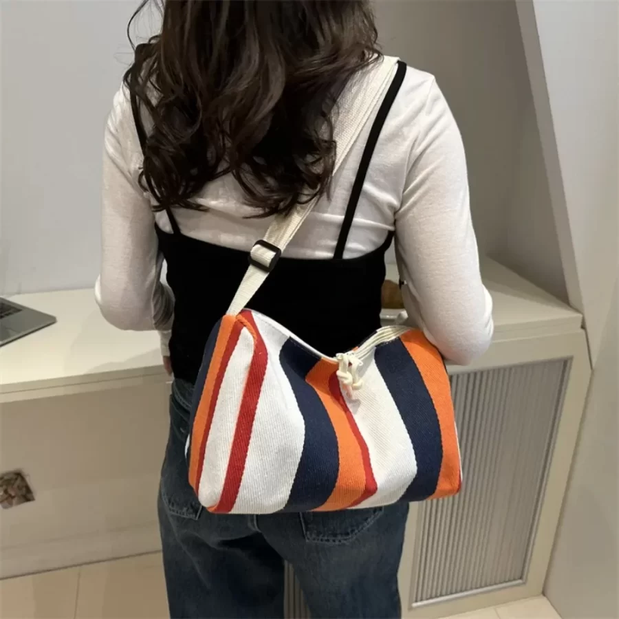 Fashion Winter Large-capacity New Women's Bags Are Versatile Striped Casual Simple and Generous and Straddle The Shoulder_2