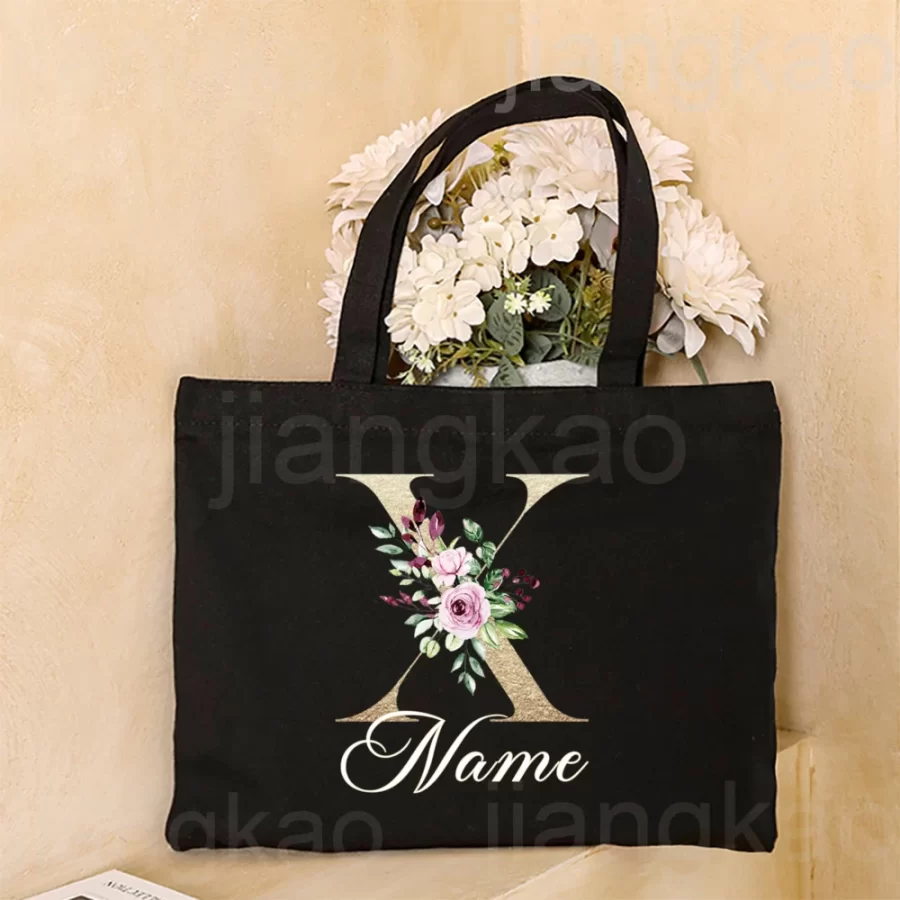 Personalized Initial with Name Tote Bag Women Canvas Shoulder Bags Monogram Shopping Bag Handbags Birthday Wedding Gifts for Her_29