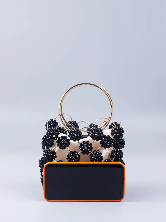 New Black Ball Bag Beaded Handheld Dinner Bag High Quality Women's Hollow Out Bag Fashion Versatile Handheld_3