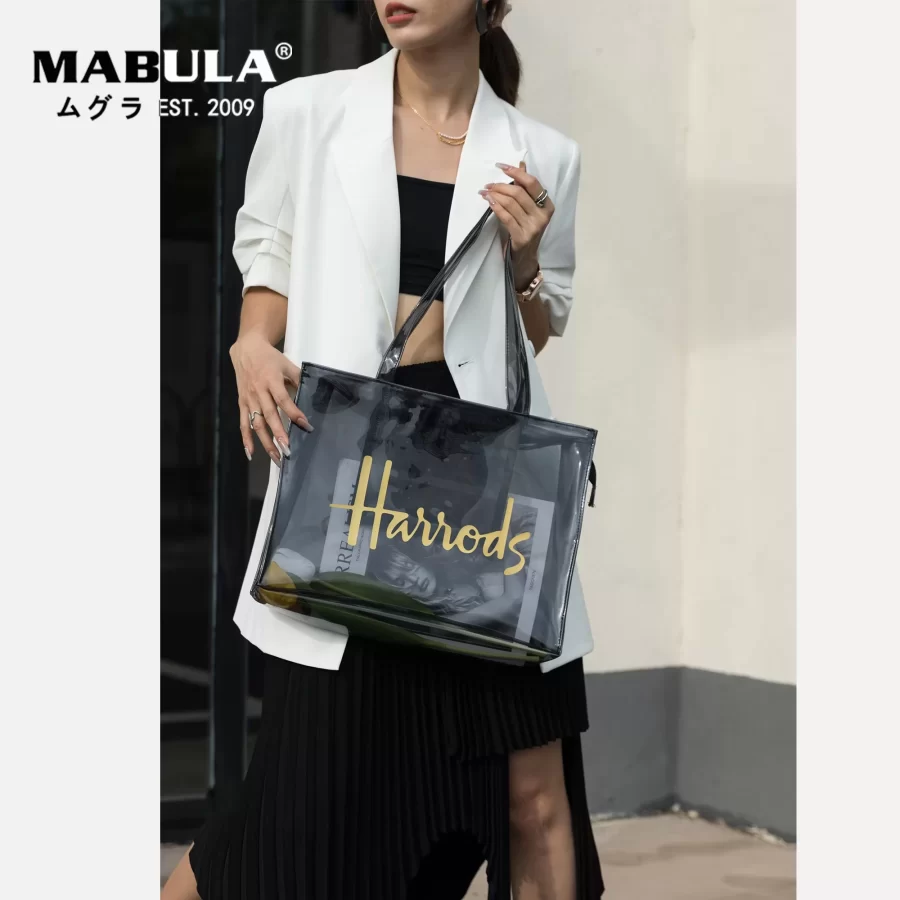 MABULA PVC Waterproof Eco Friendly Shopper Bags Women Large Capacity Shopping Totes Semi-Transparent Summer Beach Shoulder Bag_5