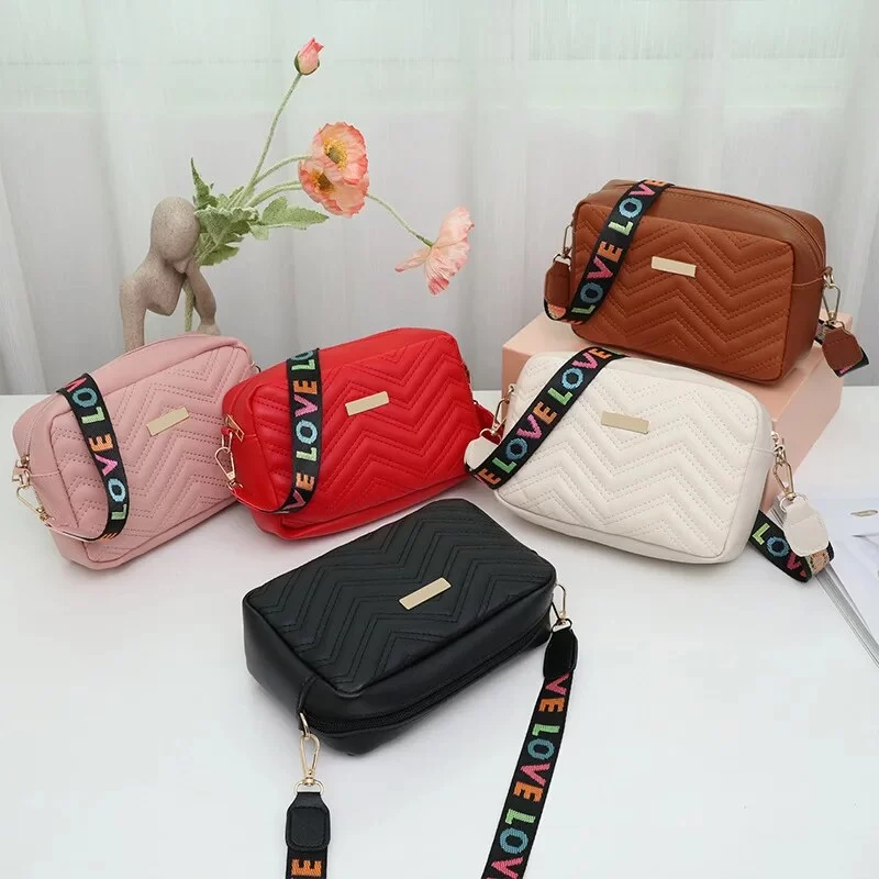 Embroidered Camera Bag PU Material Casual Small Square Bag Versatile Single Shoulder Bag Printed Shoulder Strap_3