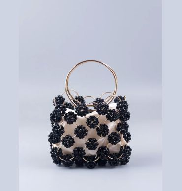 New Black Ball Bag Beaded Handheld Dinner Bag High Quality Women's Hollow Out Bag Fashion Versatile Handheld