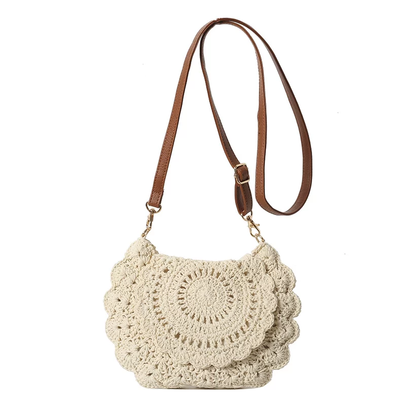 Fashion Hollow Woven Shoulder Bag For Women Handmade Cotton Thread Crochet Crossbody Bag Summer Beach Bag Flip Button Handbag_7