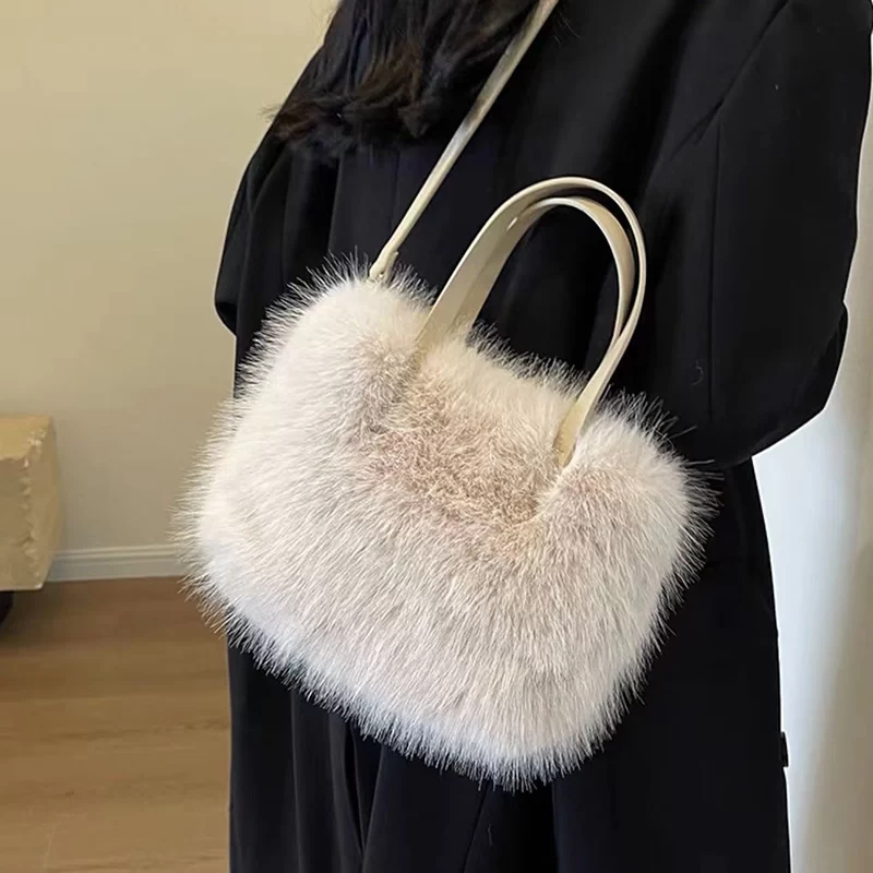 Faux Fur Tote Bag Women's Bucket Plush Luxury Design Ladies Handbags Soft Winter Crossbody Shoulder Bags Bolsa Feminina_1