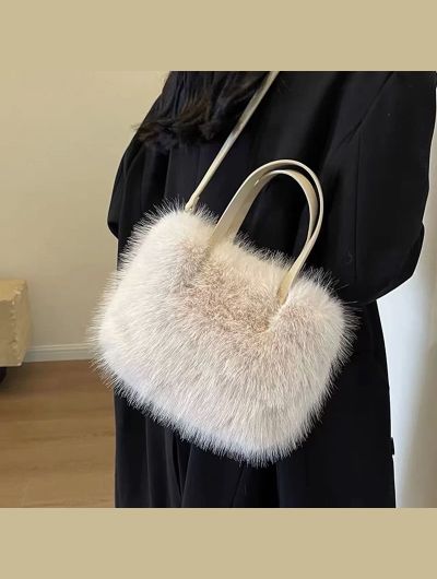 Faux Fur Tote Bag Women's Bucket Plush Luxury Design Ladies Handbags Soft Winter Crossbody Shoulder Bags Bolsa Feminina