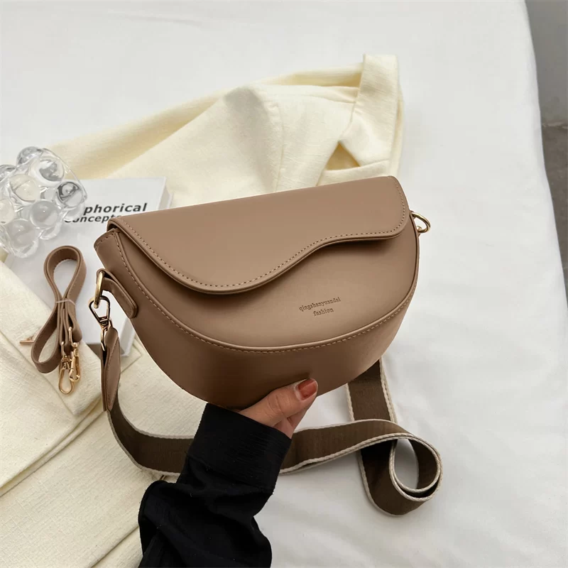 Women Vintage Solid Color Flap Small Saddle Shoulder Underarm Bag Fashion PU Leather Wide Strap Crossbody Bag_10