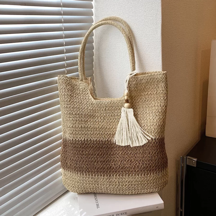 Straw Beach Bag Summer Woven Tote Bag with Tassels Large Shoulder Bag for Women Straw Purses and Handbags Rattan Boho Bag Raffia_8