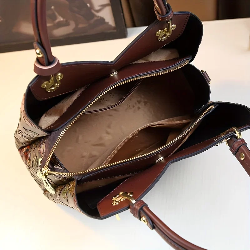 Vintage Flower Pattern Handbag, Luxury PU Leather Tote Bag, Fashion Crossbody Bag For Women_6